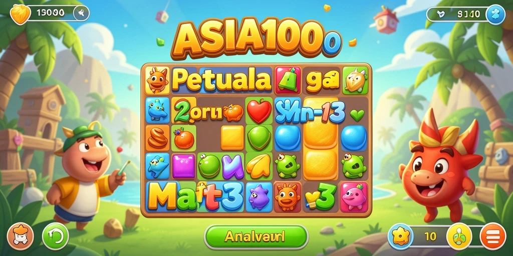 Tangkapan layar utama dari gameplay ASIA100 yang penuh warna dan menarik.