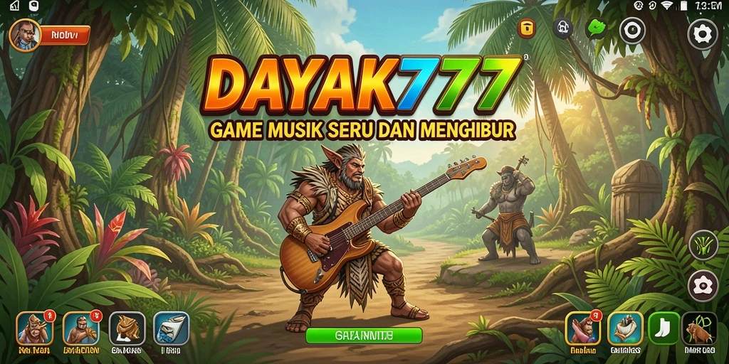 Screenshot gameplay seru dari DAYAK777 dengan tantangan musik.