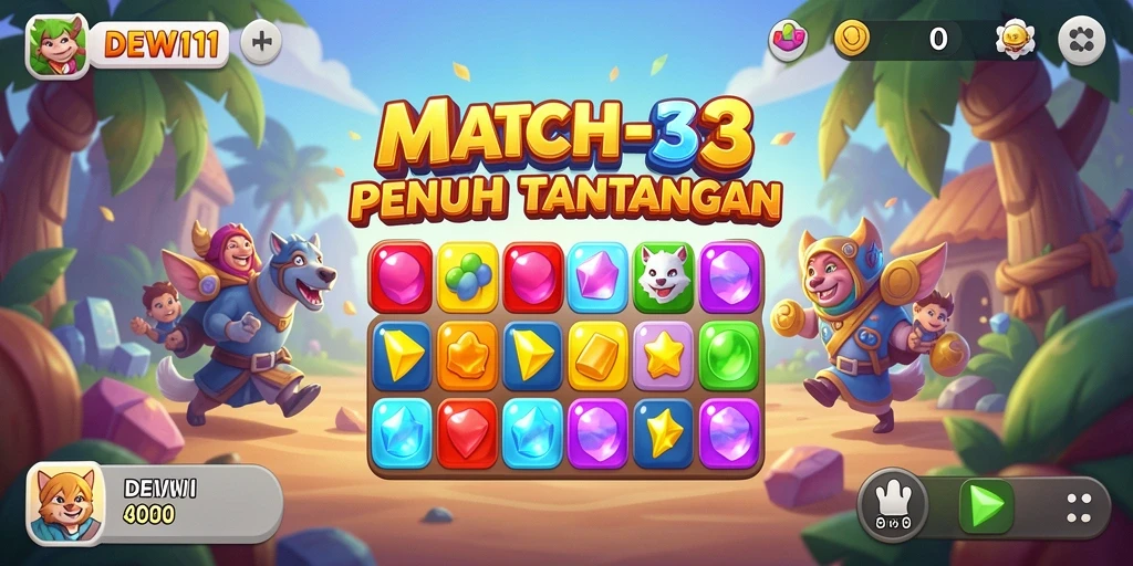 Tangkapan layar <strong>DEWI11</strong> menampilkan gameplay Match-3 yang menarik.