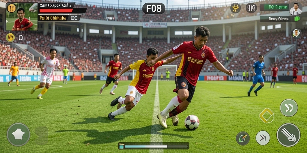 Tampilan gameplay F08 yang menegangkan di lapangan sepak bola.