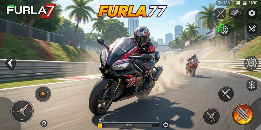 Screenshots <strong>FURLA77</strong> menunjukkan aksi balap motor yang mendebarkan dan grafis menawan.