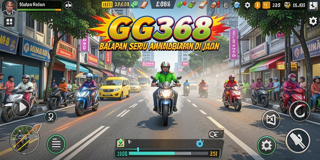 Tampilan balapan mendebarkan di GG368 dengan mobil berkecepatan tinggi.