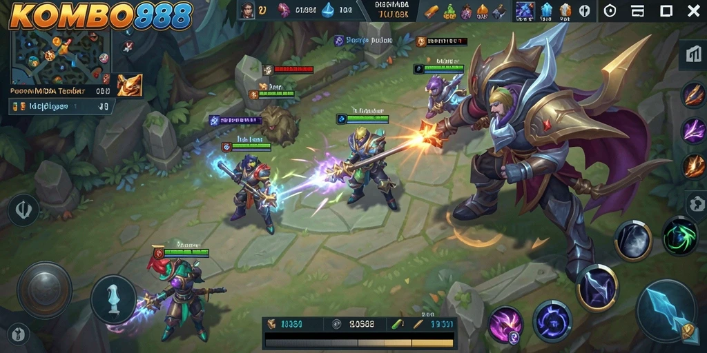 Tampilan gameplay seru dari KOMBO88 di arena MOBA.