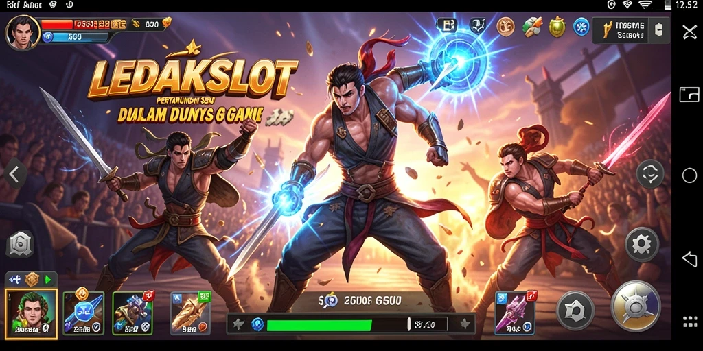Tampilan dinamis dari pertarungan di LEDAKSLOT dengan karakter yang beraksi.