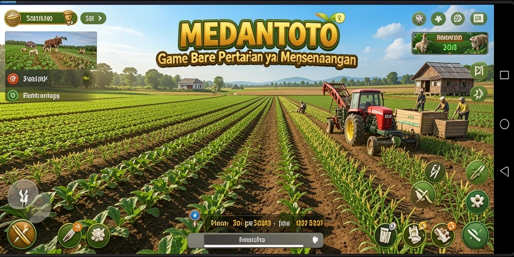 Tampilan screenshot game MEDANTOTO dengan landscape pertanian yang indah.