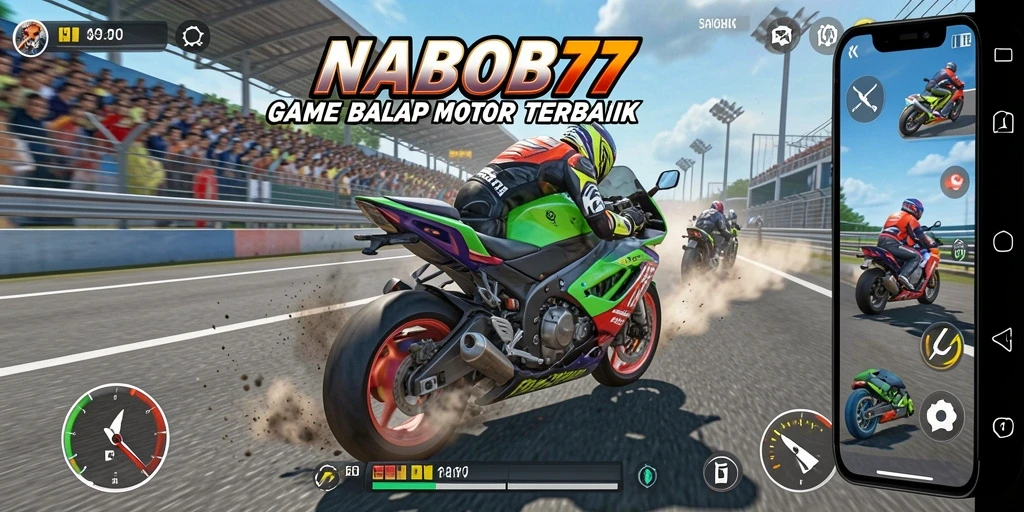Screenshot gameplay NABOB77 yang menampilkan aksi balap motor yang seru dan mendebarkan.