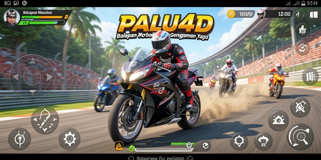 Screenshot gameplay PALU4D yang menampilkan balapan motor yang mendebarkan.