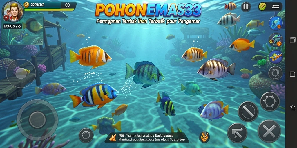 Screenshot gameplay POHONEMAS33 dengan aksi menembak ikan.